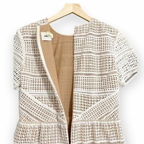 Self Portrait Patchwork Lace Mini Dress, White with  Nude,  Size 10‎ - Picture 13 of 16